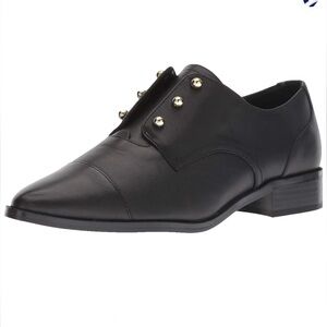 NINE WEST BLACK LEATHER GOLD TRIM SLIP ON POINTED LOAFERS SHOES 6